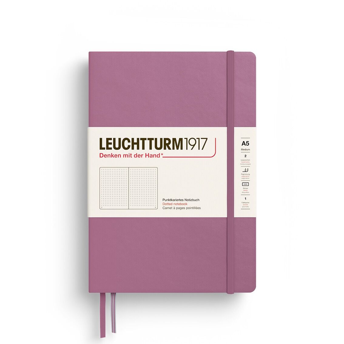 Leuchtturm1917 Not Defteri Orta Boy (A5), Sert Kapak, 251 Numaralandırılmış Sayfa, Tozlu Gül - Noktalı