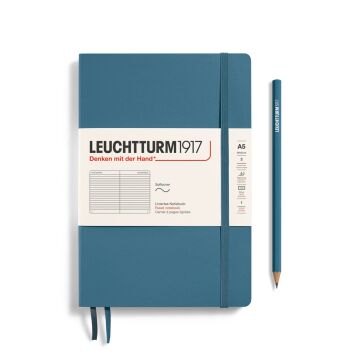 Leuchtturm1917 Not Defteri Orta Boy (A5), Yumuşak Kapak, 121 Numaralandırılmış Sayfa, Taş Mavi - Çizgili