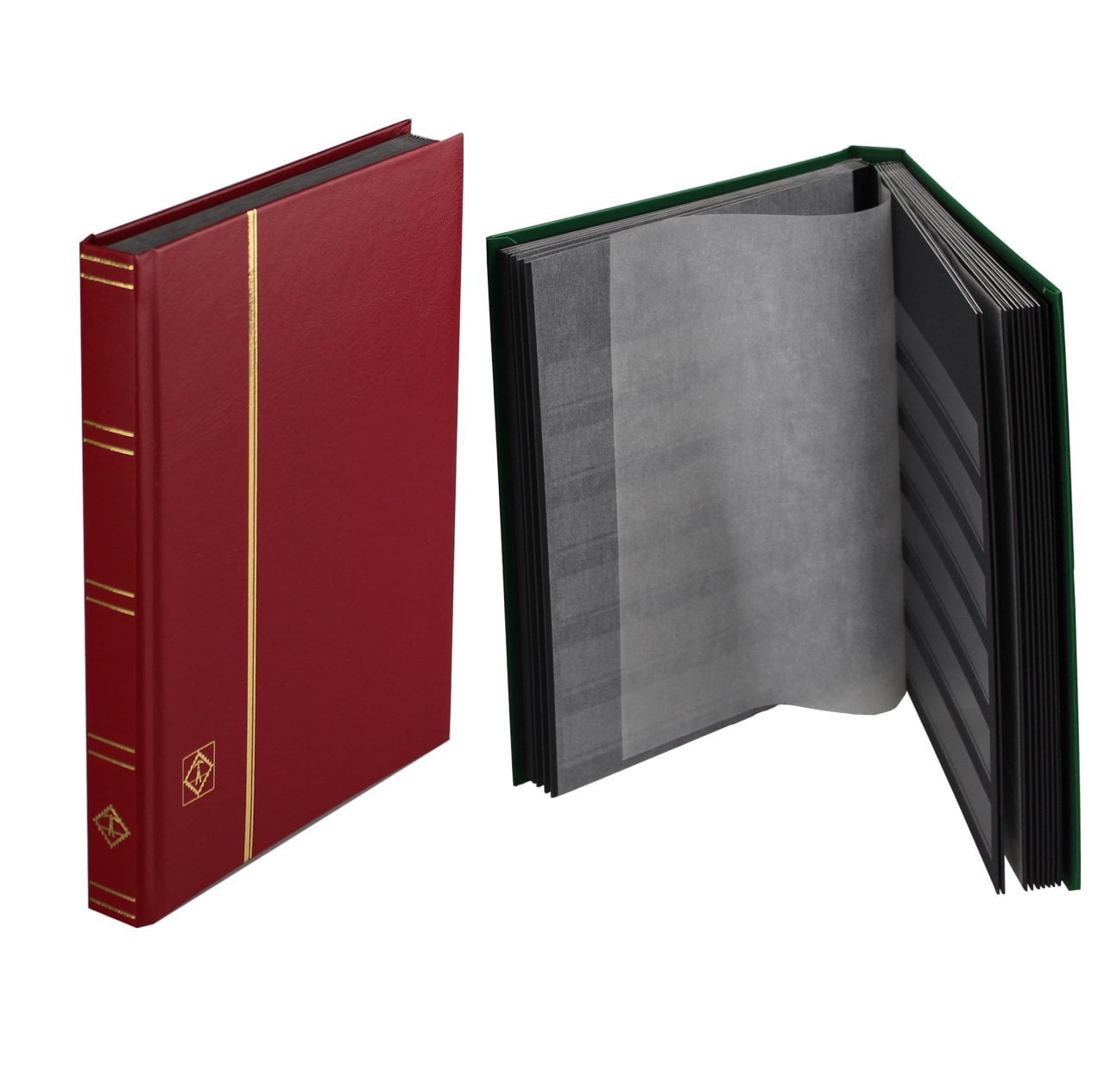 Leuchtturm Pul Defteri BASIC Siyah Zemin, Sert Kapak, 16 Yaprak 32 Sayfa - Kırmızı - A5