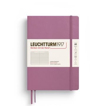 Leuchtturm1917 Not Defteri Orta Boy (A5), Sert Kapak, 251 Numaralandırılmış Sayfa, Tozlu Gül - Çizgili
