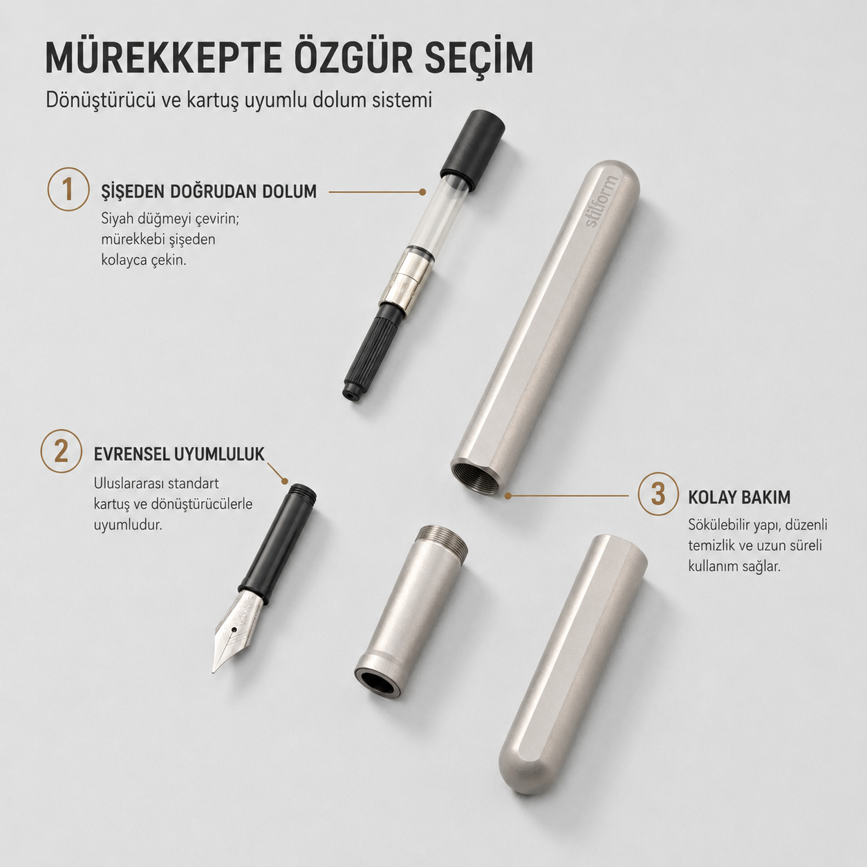 Stilform INK Titanyum Dolma Kalem dönüştürücü ve kartuş dolum sistemi